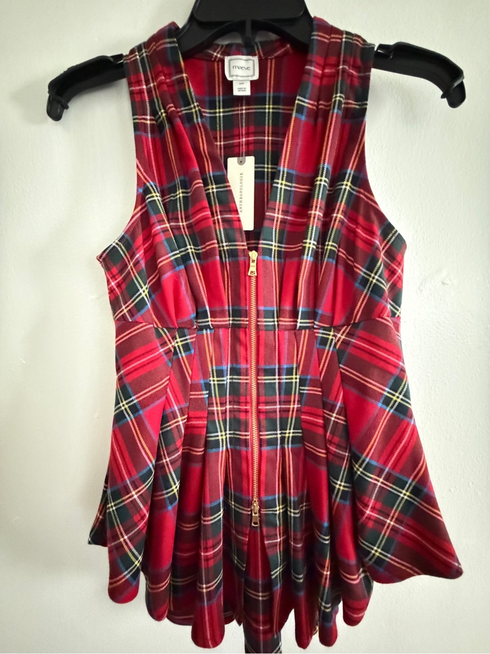 Maeve Red Tartan Zip-Front Sleeveless Dress